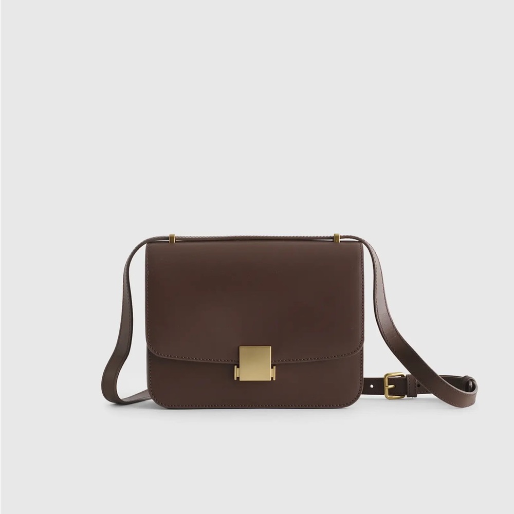 Quince Brown Leather Shoulder Bag with Gold Hardware